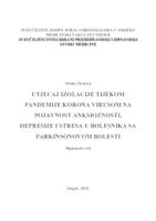 Utjecaj izolacije tijekom pandemije korona virusom na pojavnost anksioznosti, depresije i stresa u bolesnika sa Parkinsonovom bolesti