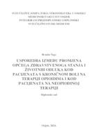 Usporedba između promjena općega zdravstvenog stanja i životnih odluka kod pacijenata s kroničnom boli na terapiji opioidima i kod pacijenata na neopiodinoj terapiji