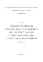 Usporedbe vrijednosti intraokularnog tlaka mjerene air-puff (nekontaktnom) tonometrijom i Goldman aplanacijskom tonometrijom